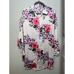 Victoria’s Secret Long Sleeve Button Sleep Shirt Night Gown Sz S Floral Pink